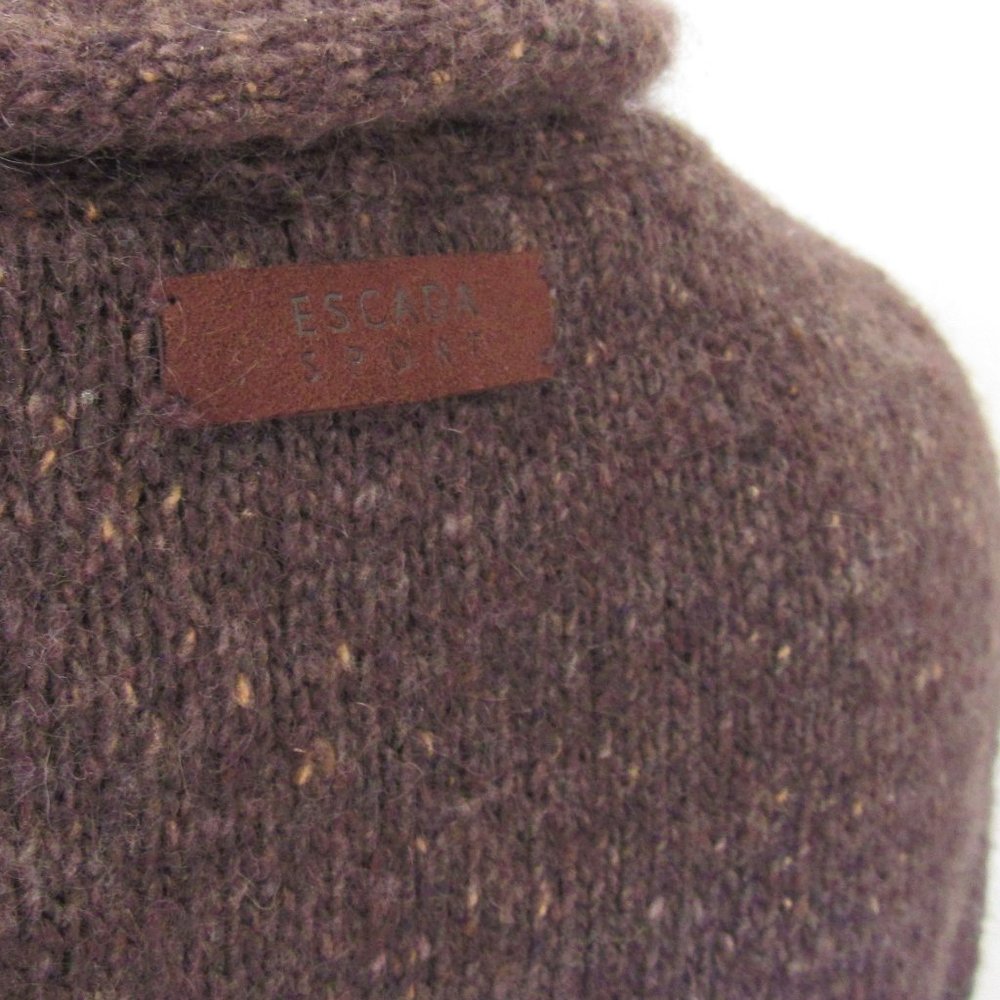 Escada Brown Shawl Collar Belted Cardigan with Tan Trim - Picture 3 of 5